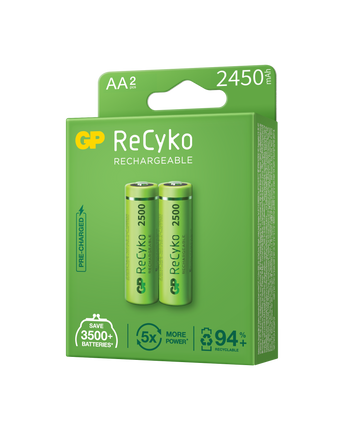 Baterii reincarcabile GP ReCyko AA 2450mAh (R6), ambalaj reciclabil 2pcs