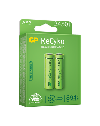 Baterii reincarcabile GP ReCyko AA 2450mAh (R6), ambalaj reciclabil 2pcs