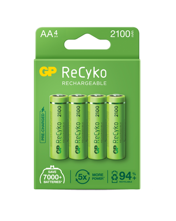 Акумулаторни батерии GP ReCyko AA 2100mAh (R6), рециклируеми опаковки 4бр.