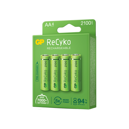 Baterii reincarcabile GP ReCyko AA 2100mAh (R6), ambalaj reciclabil 4pcs