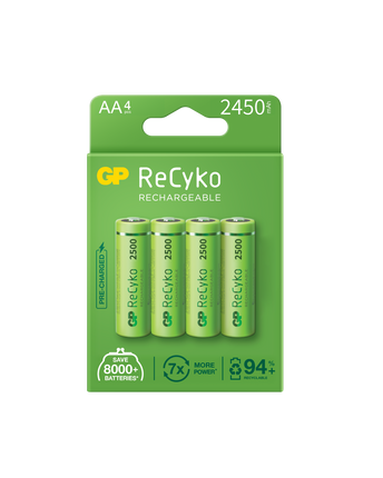 Rechargeable batteries GP ReCyko AA 2450mAh (R6), recyclable packaging 4pcs