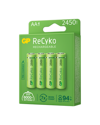Rechargeable batteries GP ReCyko AA 2450mAh (R6), recyclable packaging 4pcs