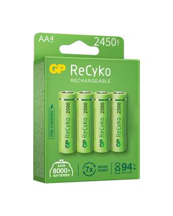 Rechargeable batteries GP ReCyko AA 2450mAh (R6), recyclable packaging 4pcs