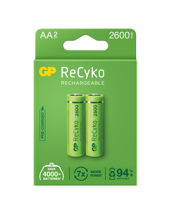 Baterii reincarcabile GP ReCyko AA 2600mAh (R6), ambalaj reciclabil 2pcs