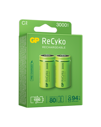 Rechargeable batteries GP ReCyko D 5700mAh (R20), 1.2V, recyclable packaging 2pcs