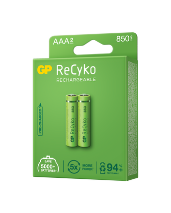 Baterii reincarcabile GP ReCyko AAA 850mAh (R03), ambalaj reciclabil 2pcs