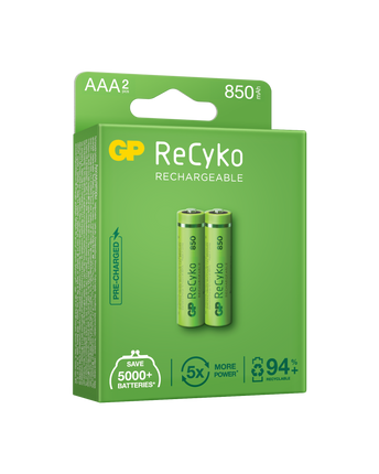 Baterii reincarcabile GP ReCyko AAA 850mAh (R03), ambalaj reciclabil 2pcs