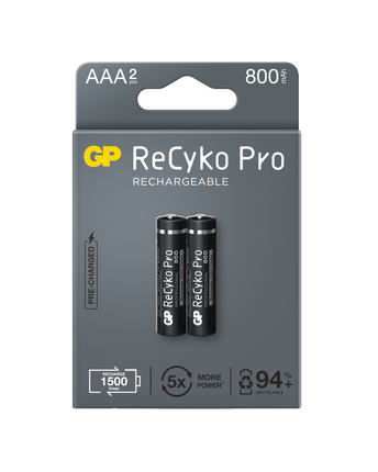 Rechargeable batteries GP ReCyko Pro AAA 800mAh (R03), recyclable packaging 2pcs