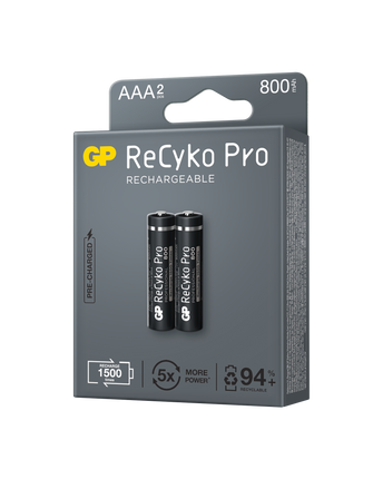 Rechargeable batteries GP ReCyko Pro AAA 800mAh (R03), recyclable packaging 2pcs