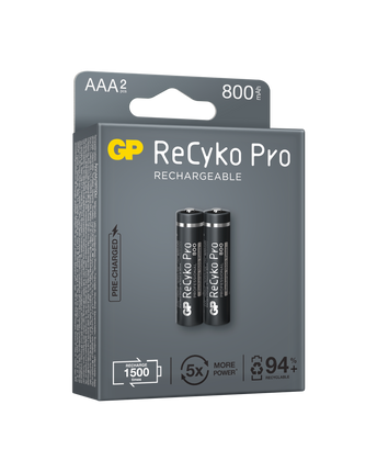 Rechargeable batteries GP ReCyko Pro AAA 800mAh (R03), recyclable packaging 2pcs