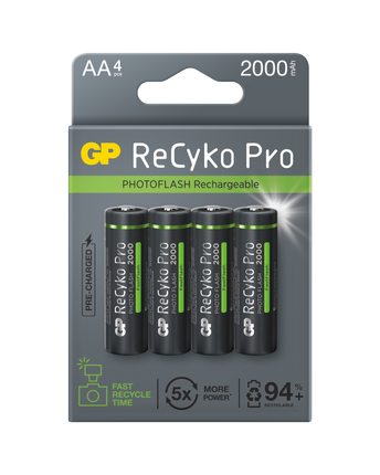 Baterii reincarcabile GP ReCyko Pro Photoflash AA 2000mAh (R6), ambalaj reciclabil 4pcs