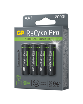 Baterii reincarcabile GP ReCyko Pro Photoflash AA 2000mAh (R6), ambalaj reciclabil 4pcs