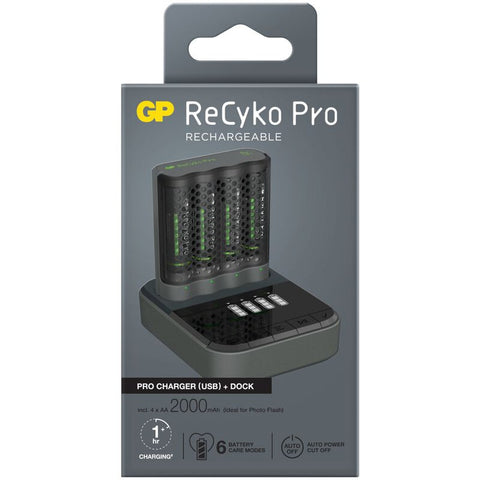 Incarcator acumulatori GP ReCyko Pro Charger P461 + 4 acumulatori ReCyko Pro AA 2000mAh + Dock de incarcare D461